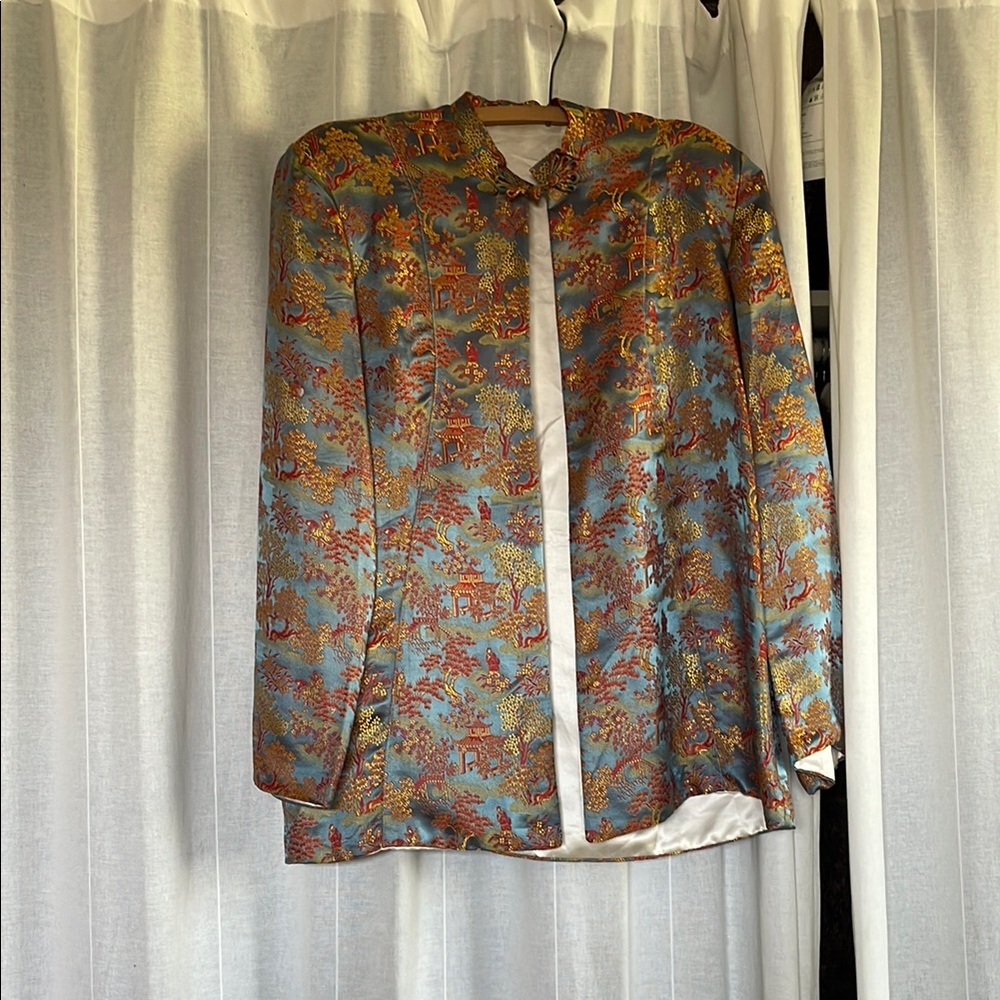 Women's Brocade Blazer in Blue and Gold